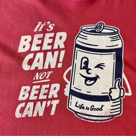 Life Is Good Other - Life is Good Vintage Red Crusher Tee with winking beer can